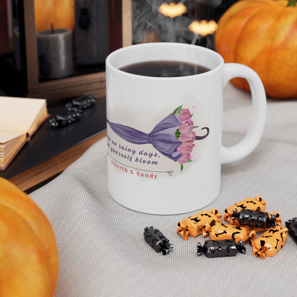 Personalized Floral Mug – Even on Rainy Days Let Yourself Bloom | Custom Name Mug Gift