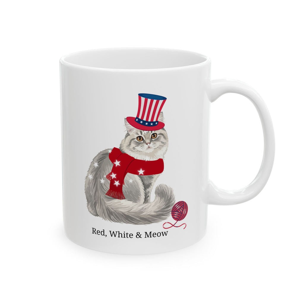 Red, White & Meow Cat Mug – Cute Patriotic USA Coffee Cup