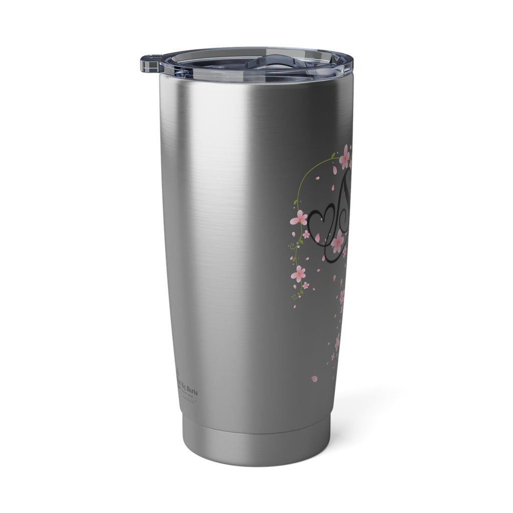 Personalized Tumbler with Name, Pink Blossom Flowers & Heart Design