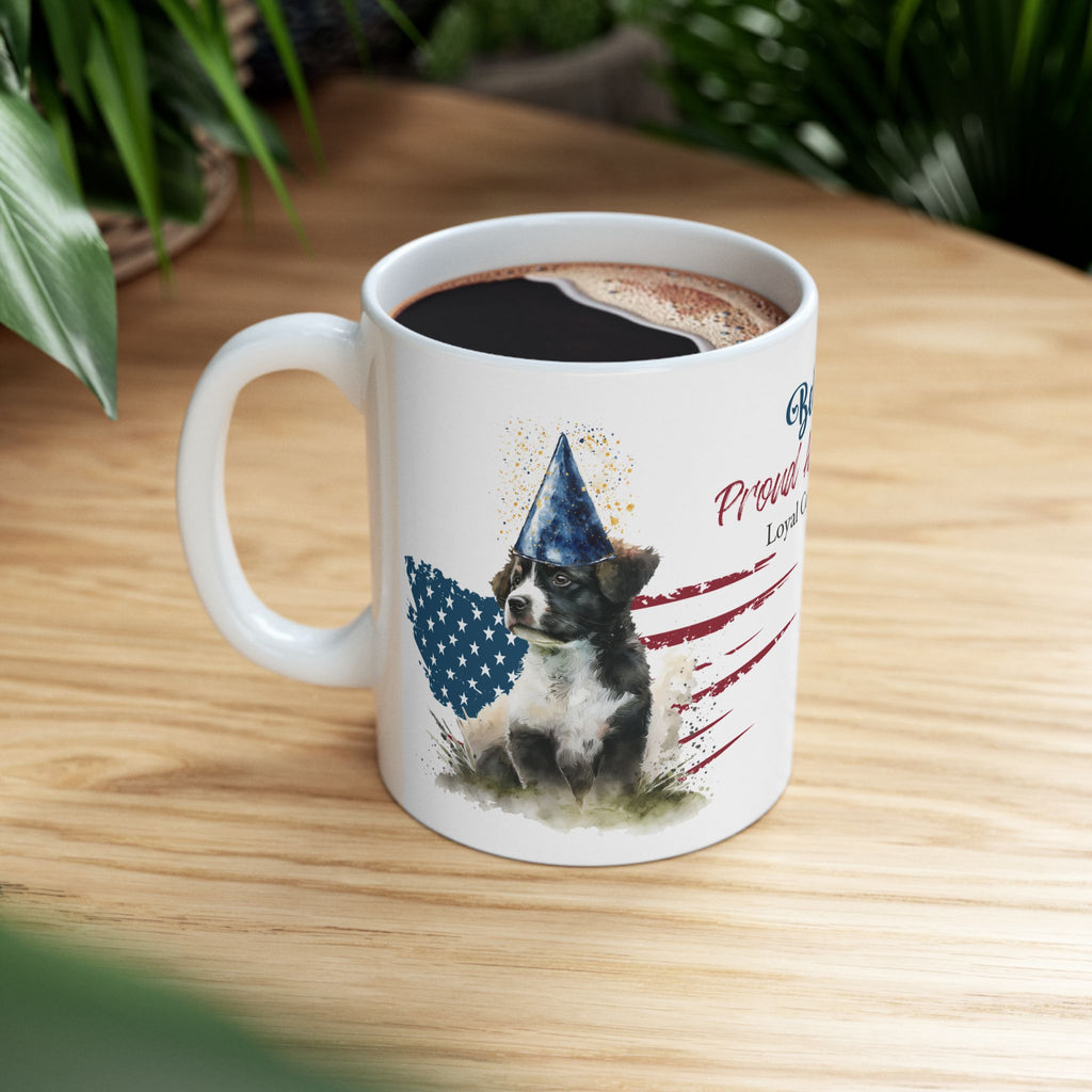 Personalized 'Bella Proud American' Dog Mug —Personalized Patriotic Dog Mug | Custom Dog Name Coffee Mug