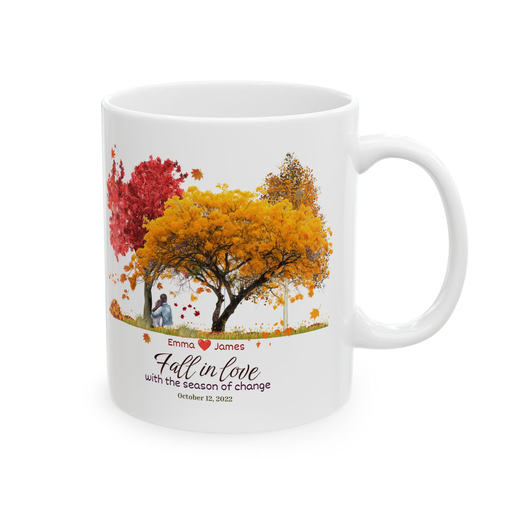 Personalized Fall Couple Mug | Custom Autumn Coffee Mug with Names & Date | Anniversary Gift for Couples | Watercolor Fall Trees Mug