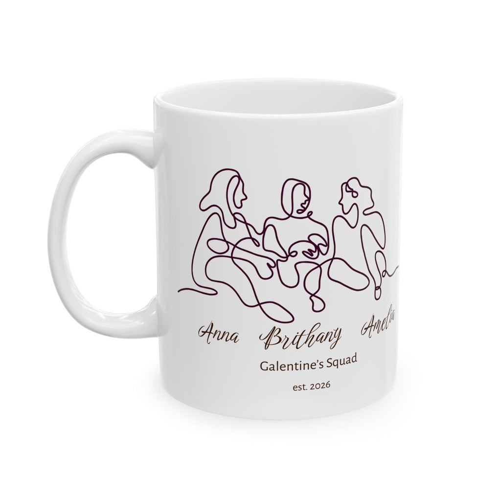Galentine’s Squad Mug – Personalized Line Art Best Friends Mug with 3 Names, Friendship Gift for Galentine’s Day, Birthday & Anniversary