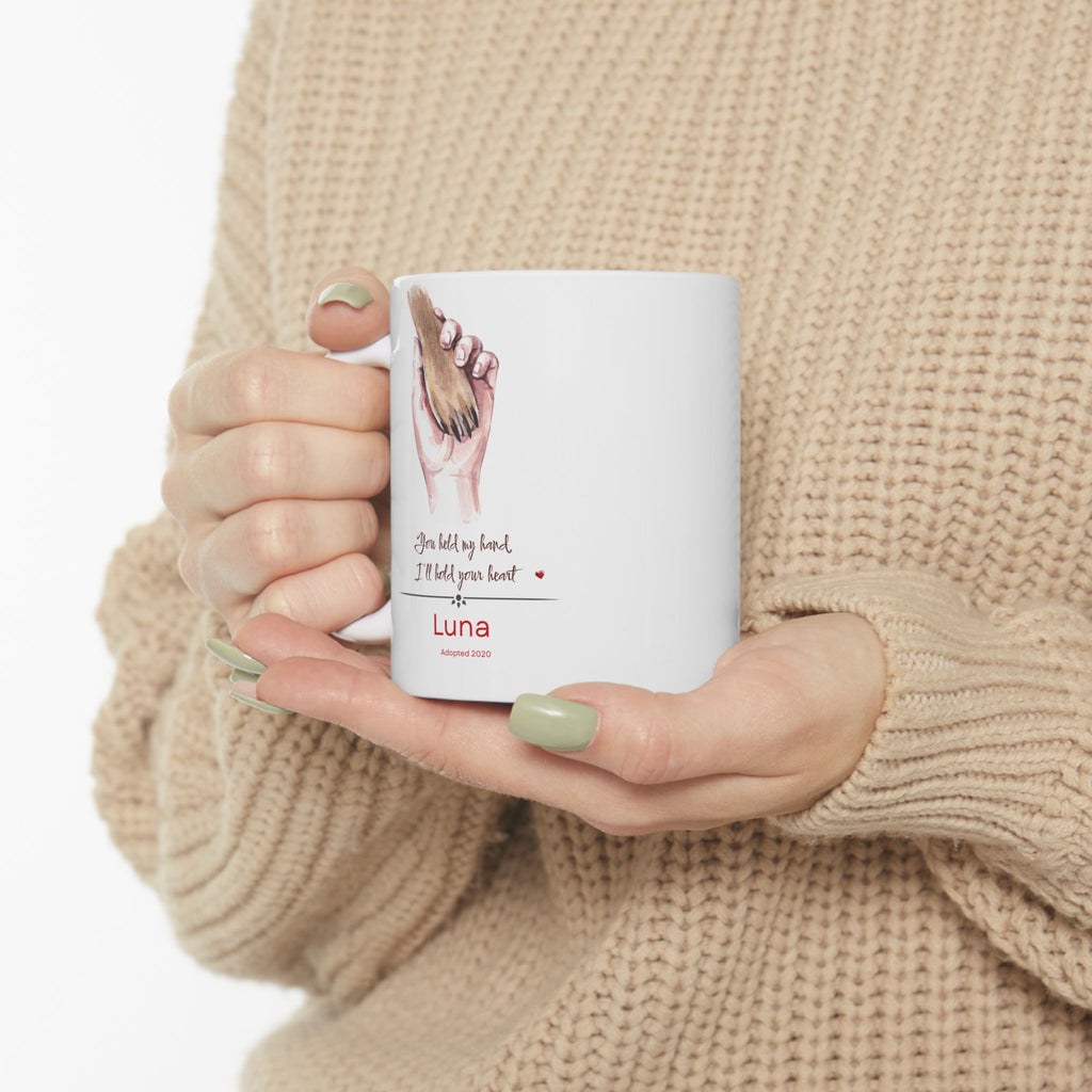 Personalized Dog Paw & Hand Mug – Adopted Year Custom Pet Name, Heartfelt Dog Lover Gift