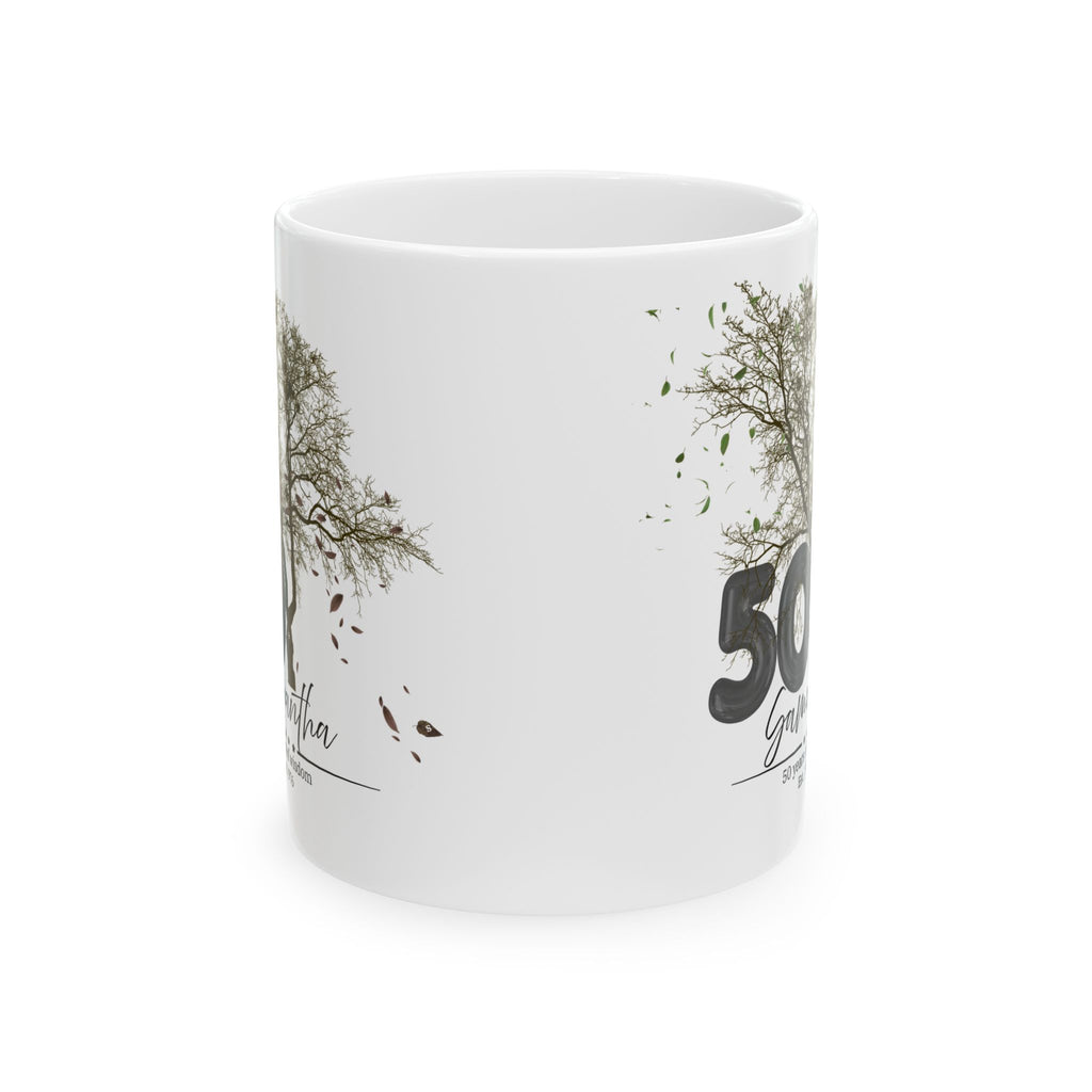 Personalized Tree Birthday Mug – Custom Age & Name, Tree with Falling Leaves Design, Meaningful Gift for Anniversary & Special Moments