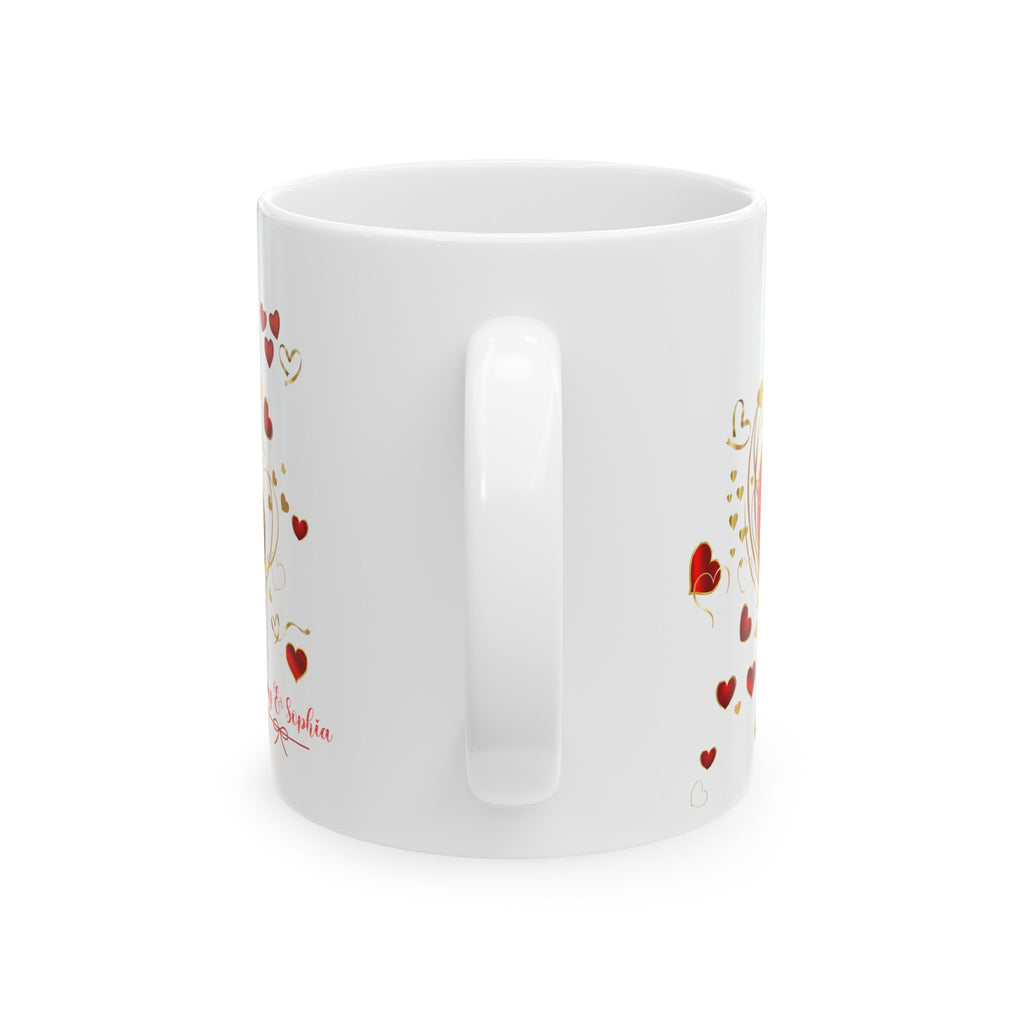 Personalized Heart Mug – Red and Gold Love Design with Couple Names