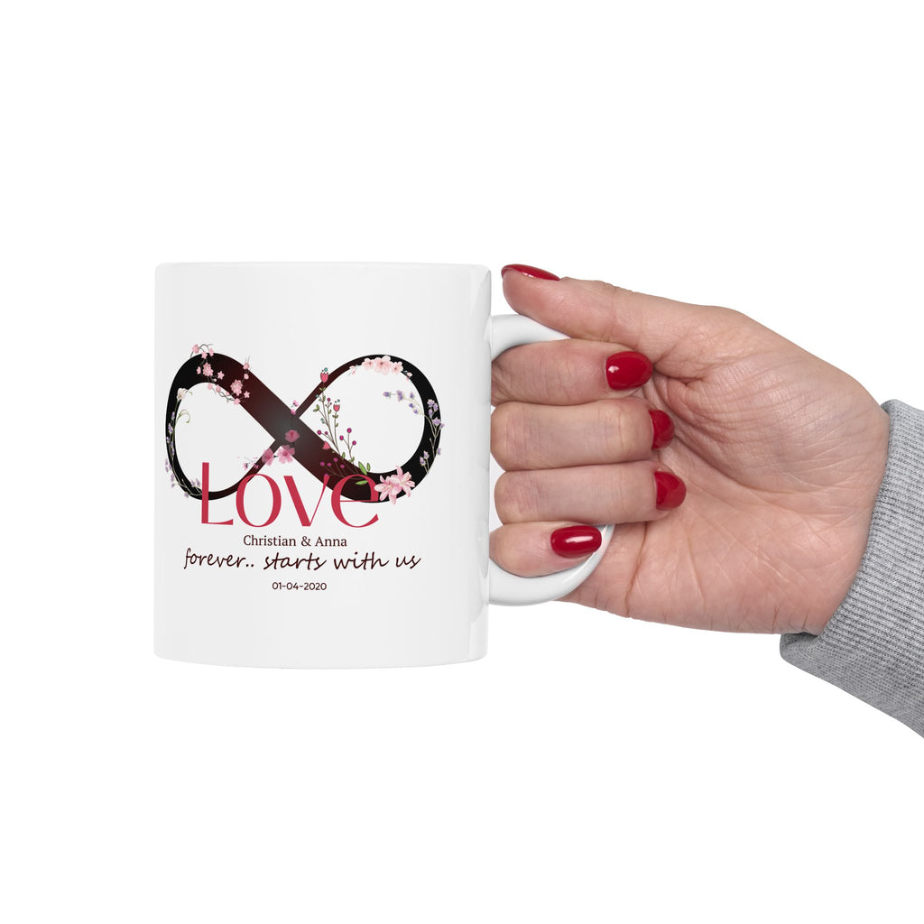 Personalized Infinity Love Mug – Forever Starts With Us | Anniversary & Wedding Gift