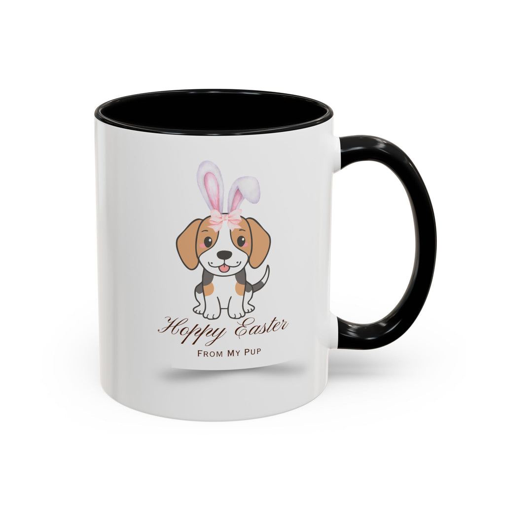Personalized Easter Bunny Dog Coffee Mug – Custom Name Accent Mug – “Hoppy Easter” Cute 3D Dog with Bunny Ears – Easter Gift 11oz