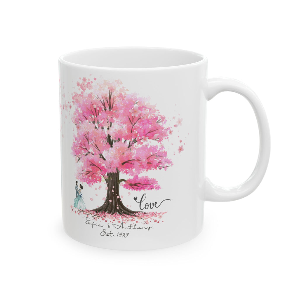 Personalized Couple Mug – Blossom Tree Love Gift with Names & Year