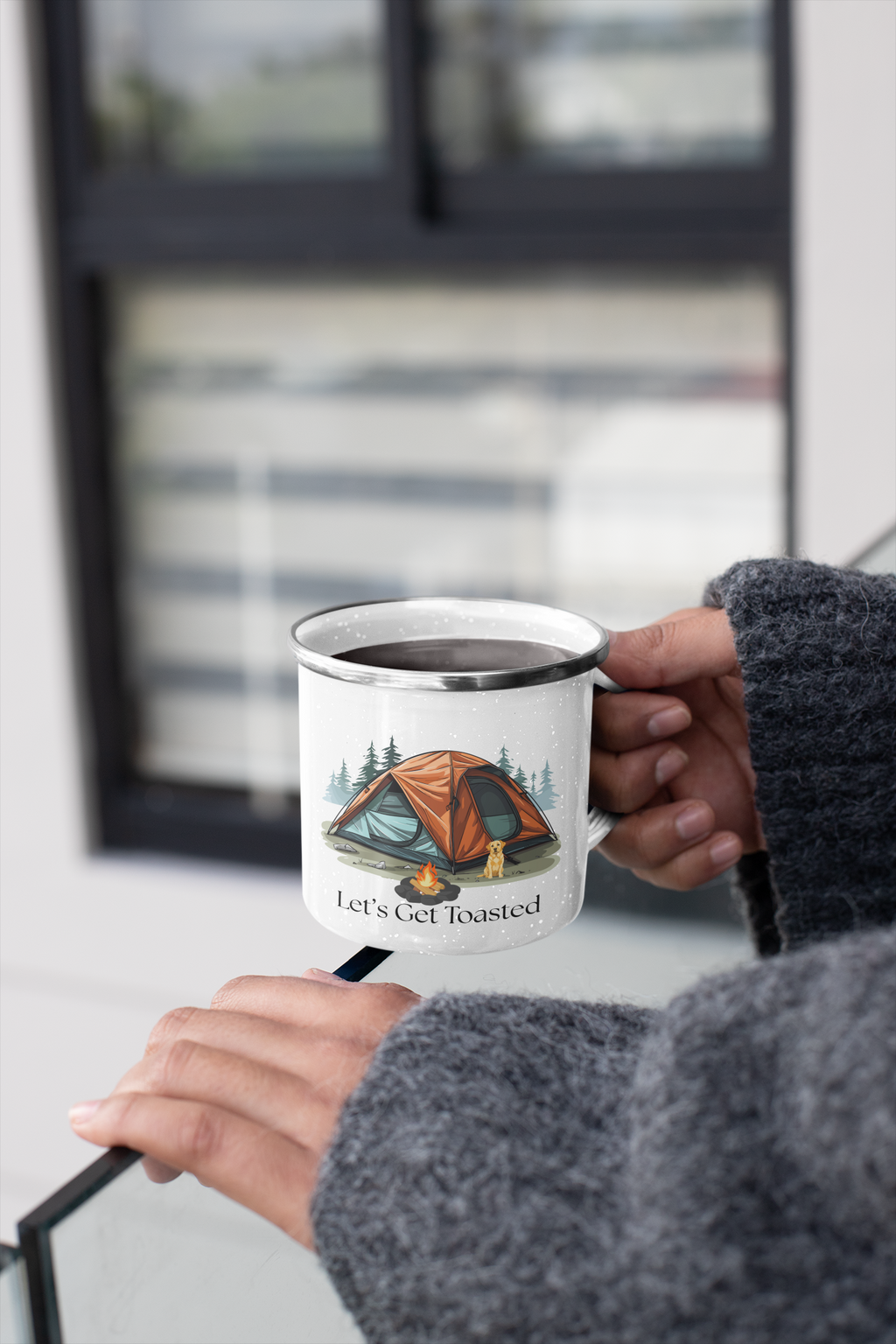 Let's Get Toasted Camping Mug | Funny Camper Coffee Mug | Campfire Enamel Mug | Outdoor Adventure Gift | Camping Lover Mug