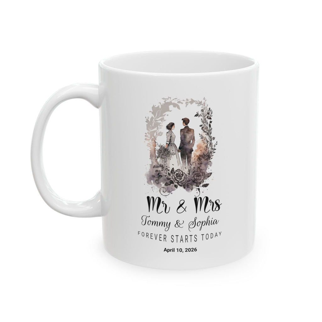 Personalized Wedding Mug Mr & Mrs, Custom Couple Names Coffee Mug, Forever Starts Today Gift, Wedding Gift for Bride and Groom, Anniversary Keepsake