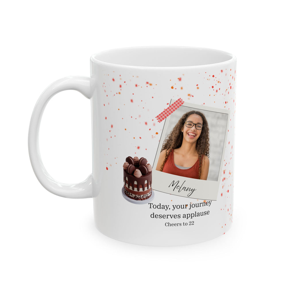 Personalized Birthday Photo Mug – Confetti Camera Design with Name and Age