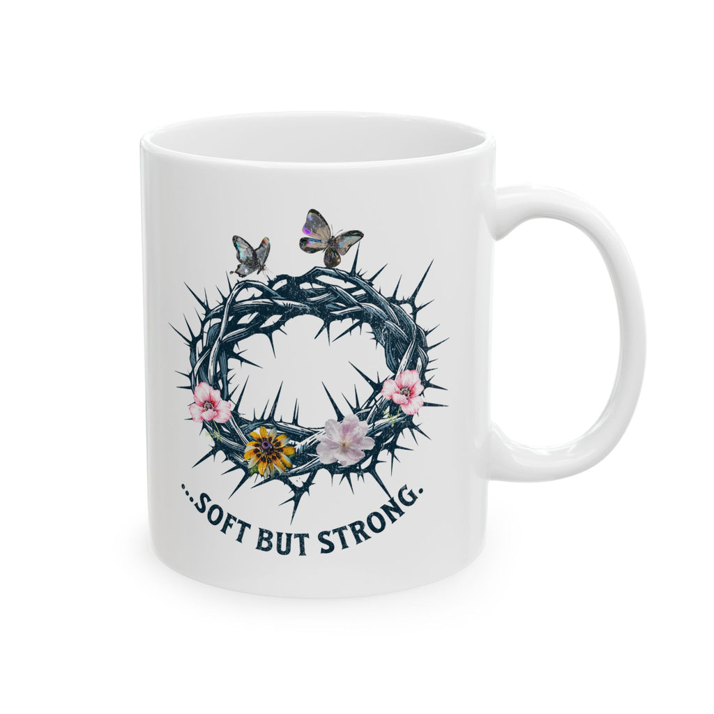 Soft But Strong Mug – Faith Inspired Christian Coffee Cup with Crown of Thorns