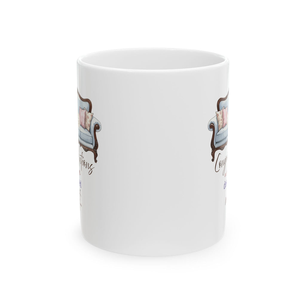 Retirement Mug – “Congratulations on Your Well-Deserved Rest”, Cozy Sofa Design, Gift for Retiree, Retirement Gift Mug