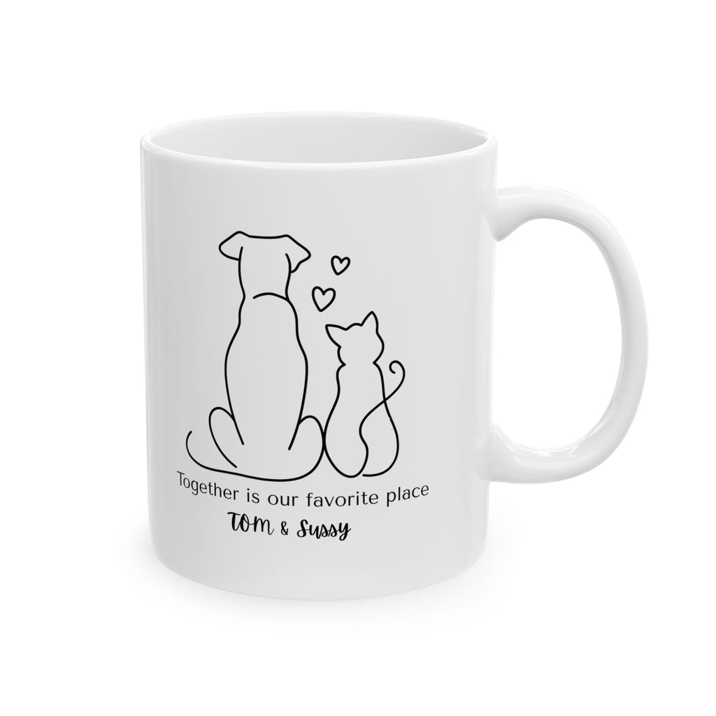 Personalized Dog and Cat Mug – Together Is Our Favorite Place | Custom Pet Names Mug | Dog & Cat Lover Gift | Pet Parent Coffee Cup