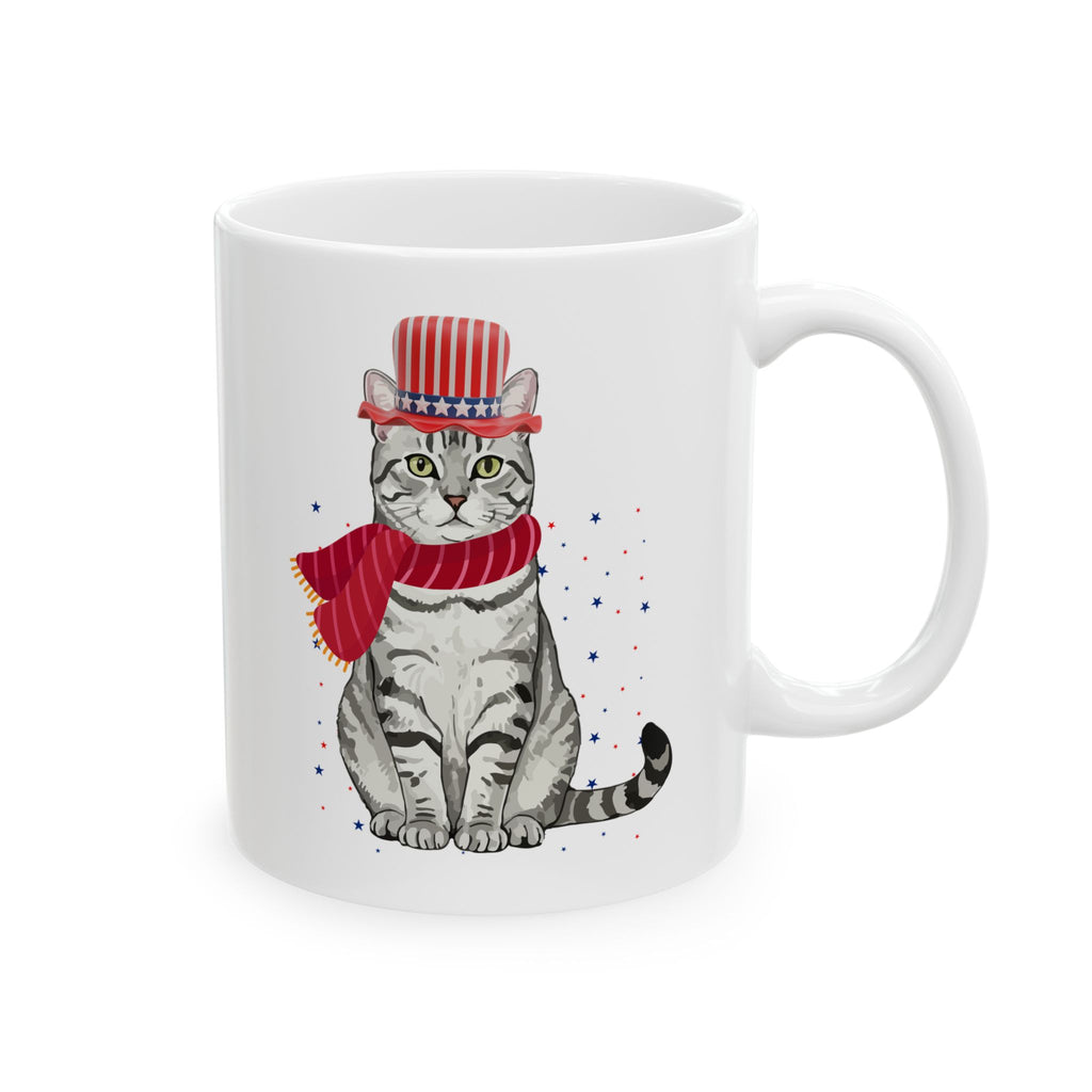 Patriotic Cat Mug – Cute USA Animal Coffee Cup | Red White and Blue Design