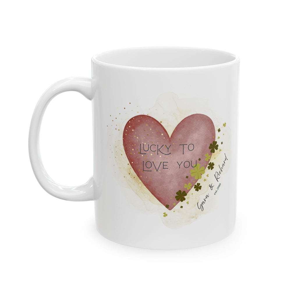 Lucky to Love You Personalized Mug – Custom Couple Coffee Mug with Names, St. Patrick’s Day Gift, Anniversary or Valentine’s Gift