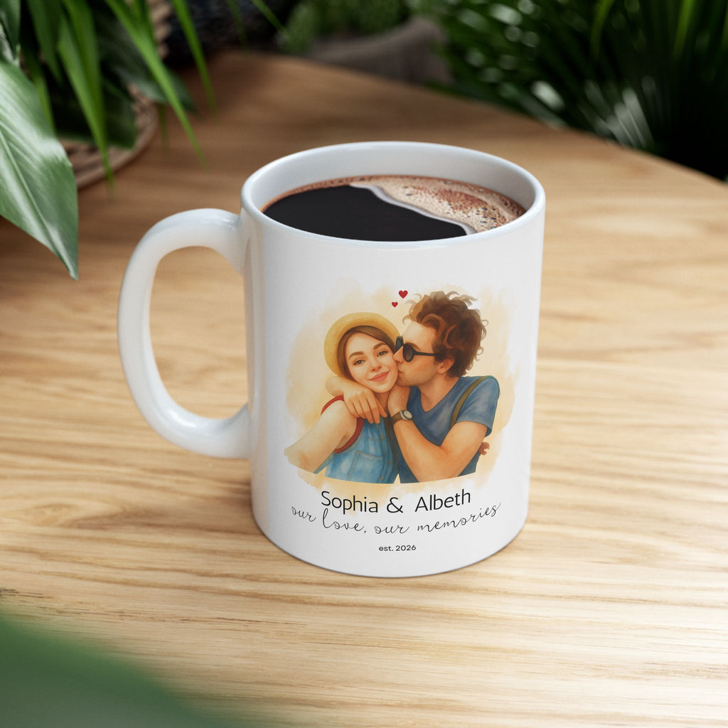 Custom Watercolor Photo Mug for Couples, Personalized Couple Gift, Anniversary Gift, Romantic Gift, Custom Photo Mug, Wedding Gift, Family Keepsake Mug