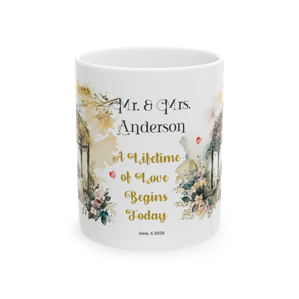 Personalized Mr & Mrs Wedding Mug | Custom Last Name & Wedding Date Gift | Newlywed Couple Coffee Mug