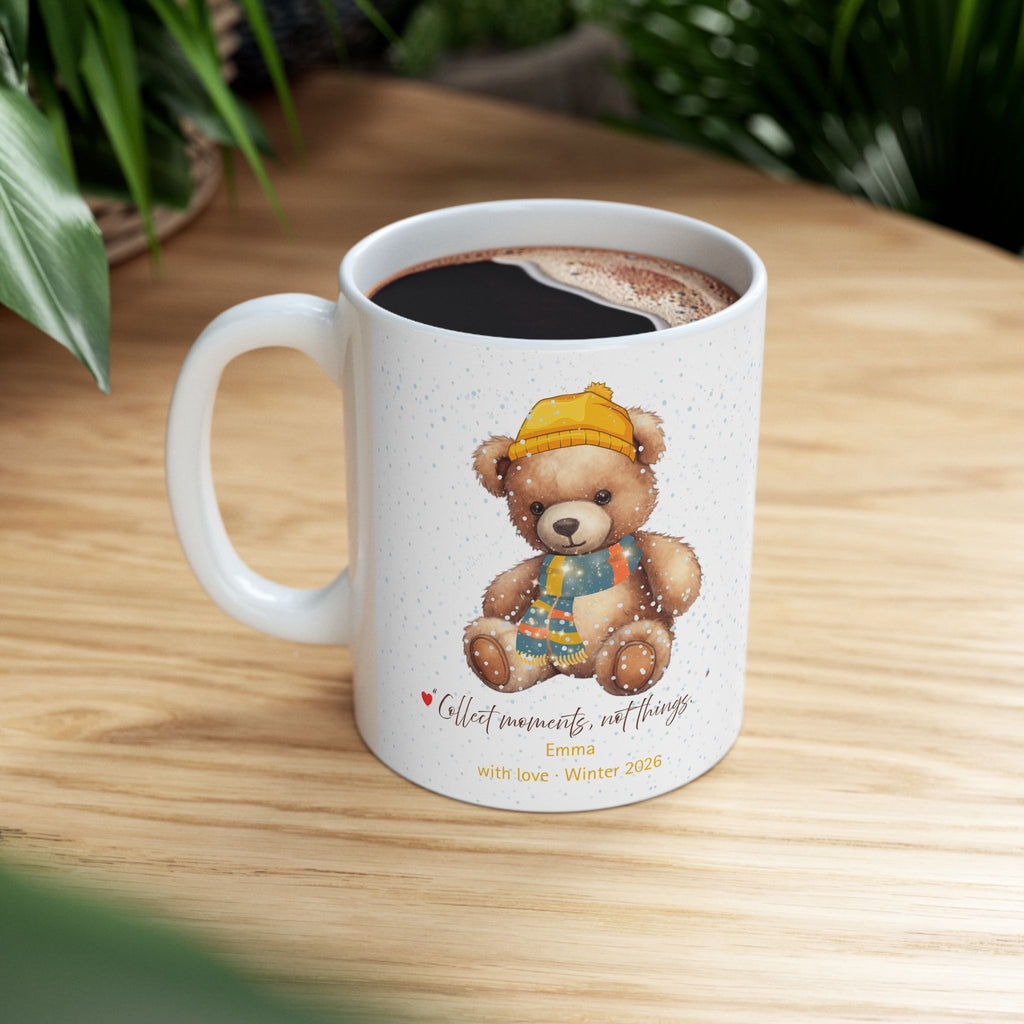 Personalized Teddy Bear Winter Mug – Cute Bear with Hat & Scarf, Custom Names & Year, Valentine’s & Anniversary Gift
