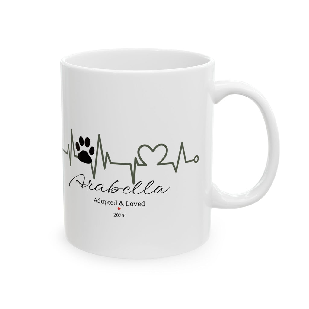 Personalized Heartbeat Paw Mug – Adopted & Loved, Custom Pet Name & Date, Dog & Cat Adoption Gift