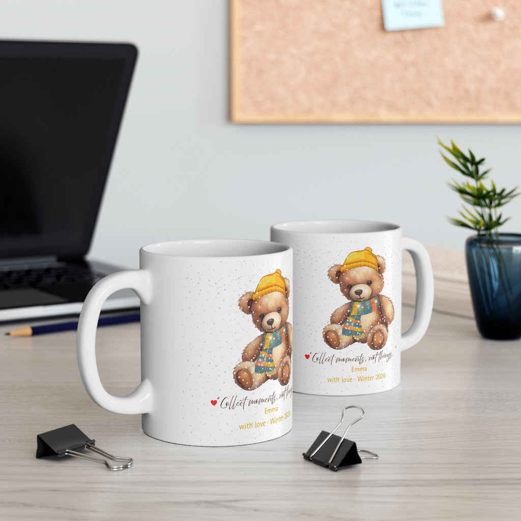 Personalized Teddy Bear Winter Mug – Cute Bear with Hat & Scarf, Custom Names & Year, Valentine’s & Anniversary Gift