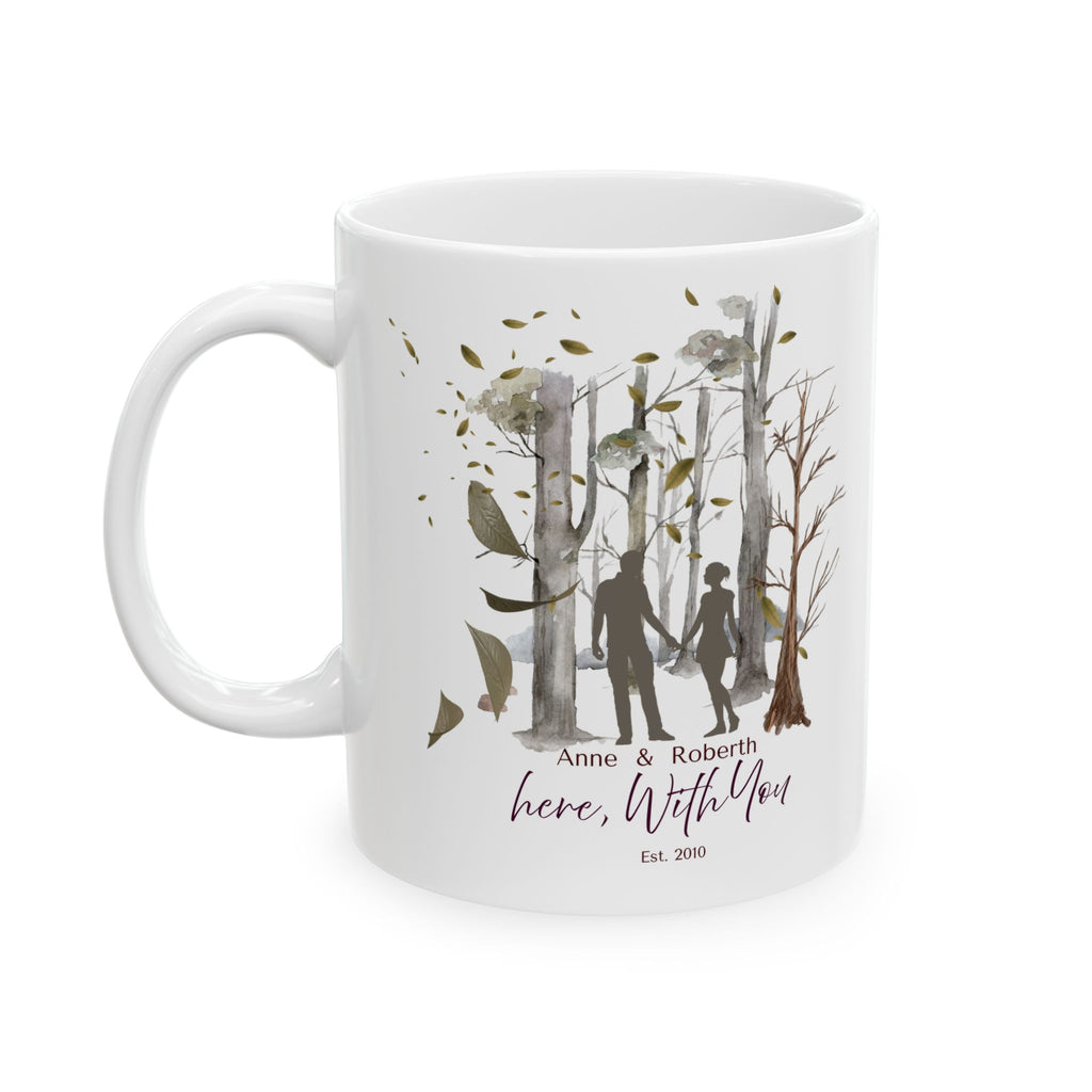 Personalized Couple Mug – Here With You | Romantic Forest Design | Anniversary & Valentine Gift with Names & Year