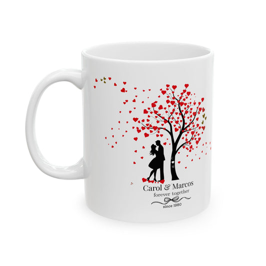 Personalized Couple Mug – Romantic Tree of Hearts Anniversary Gift with Names and Year