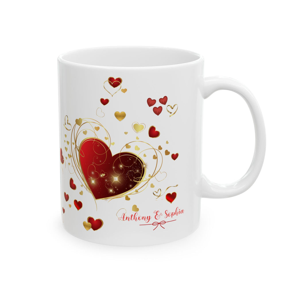 Personalized Heart Mug – Red and Gold Love Design with Couple Names