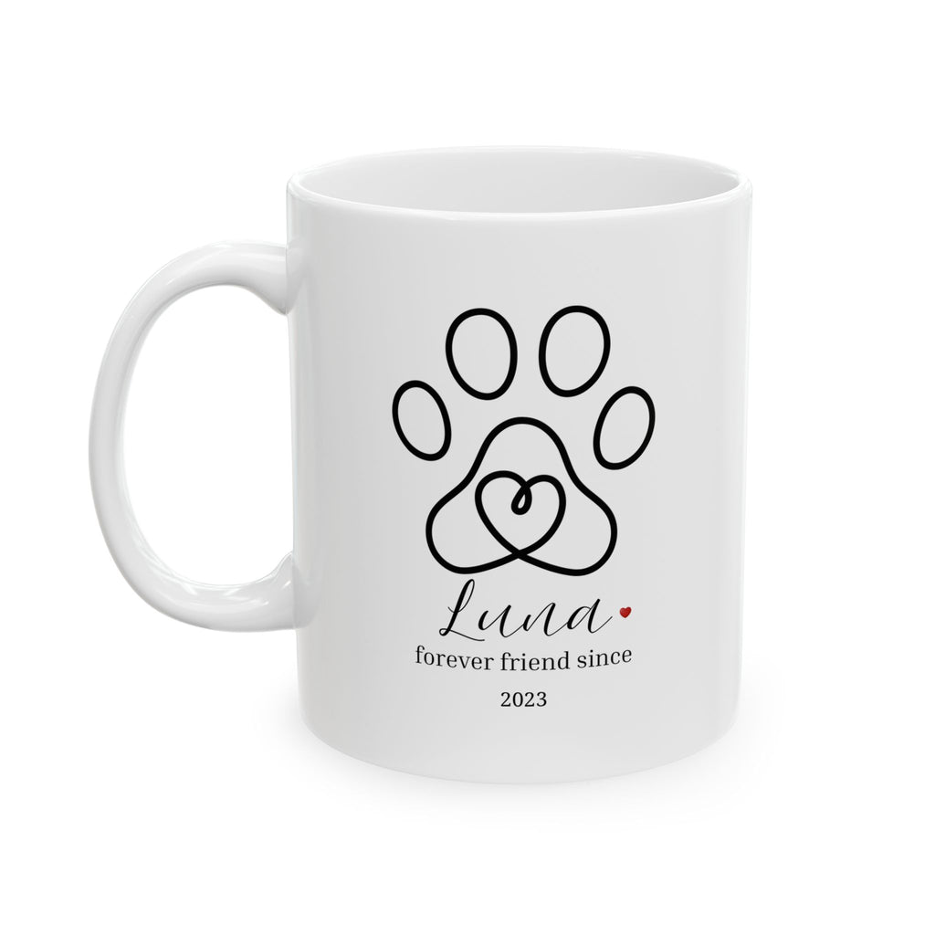 Personalized Dog Mug – Paw Print Heart, Forever Friend Since [Year] – Custom Pet Name Coffee Cup
