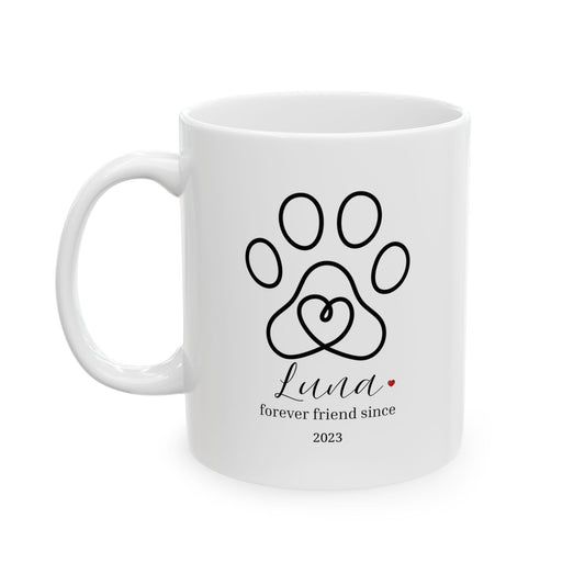 Personalized Dog Mug – Paw Print Heart, Forever Friend Since [Year] – Custom Pet Name Coffee Cup