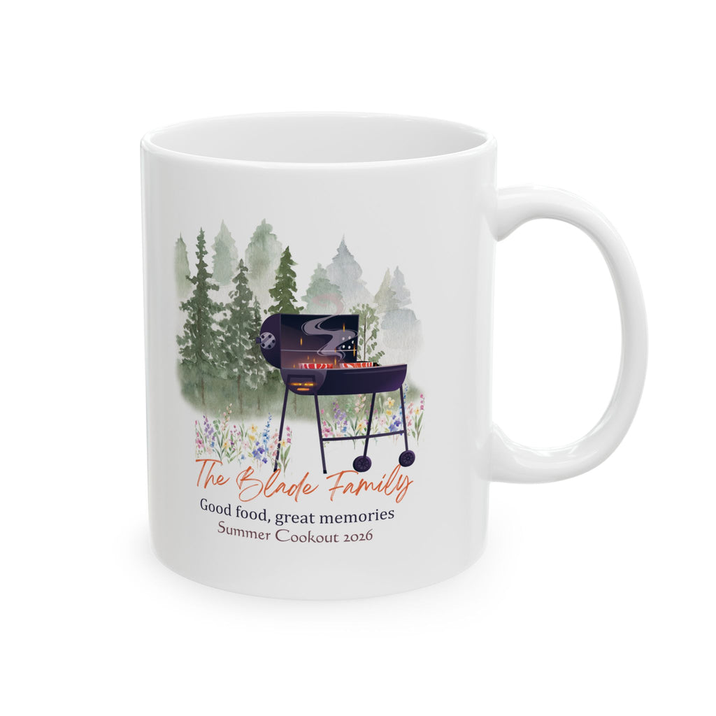 Personalized Family BBQ Mug, Custom Summer Cookout Mug, Family Reunion Gift, Custom Last Name Coffee Mug, BBQ Lover Gift, Camping Mug