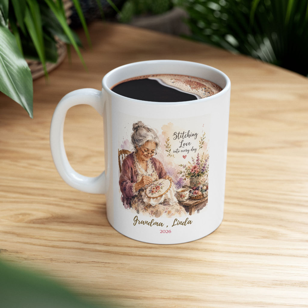 Personalized Grandma Embroidery Mug – Sewing Gift