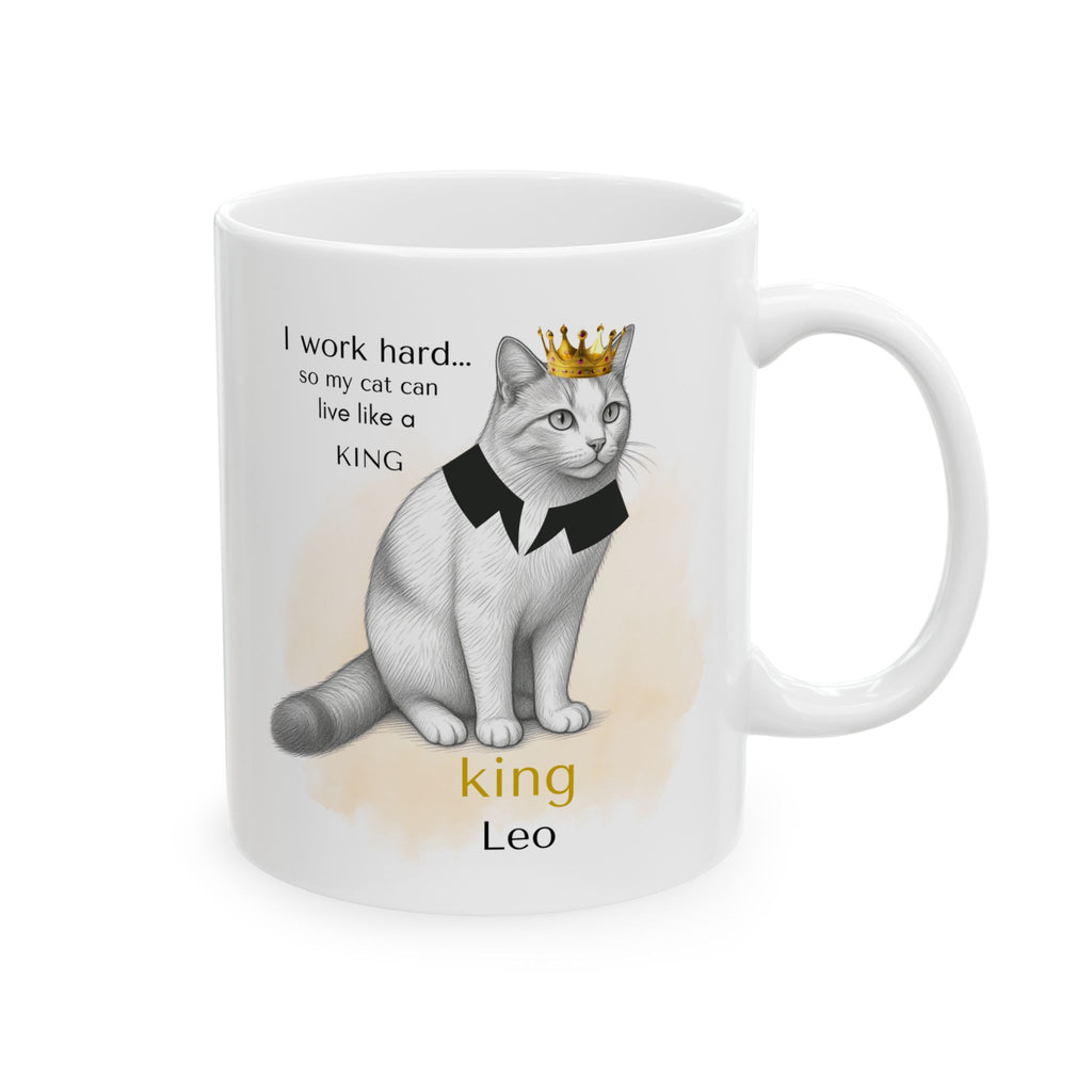 Personalized Cat Mug from Photo – King Queen Princess Pet Portrait Mug, Custom Cat Drawing Mug, I Work Hard Cat Mug, Pet Lover Gift