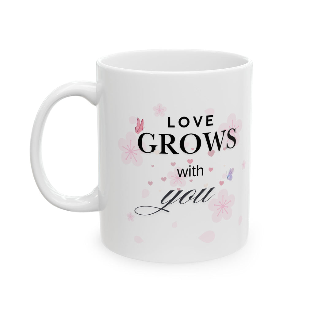 Love Grows With You Mug – Floral Heart Romantic Coffee Cup, Valentine’s Day, Anniversary & Wedding Gift