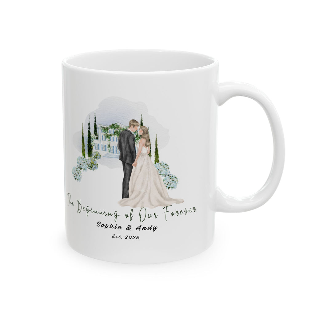 Personalized Floral Wedding Mug– Custom Couple Names & Year, Wedding, Anniversary & Birthday Gift (11oz & 15oz)