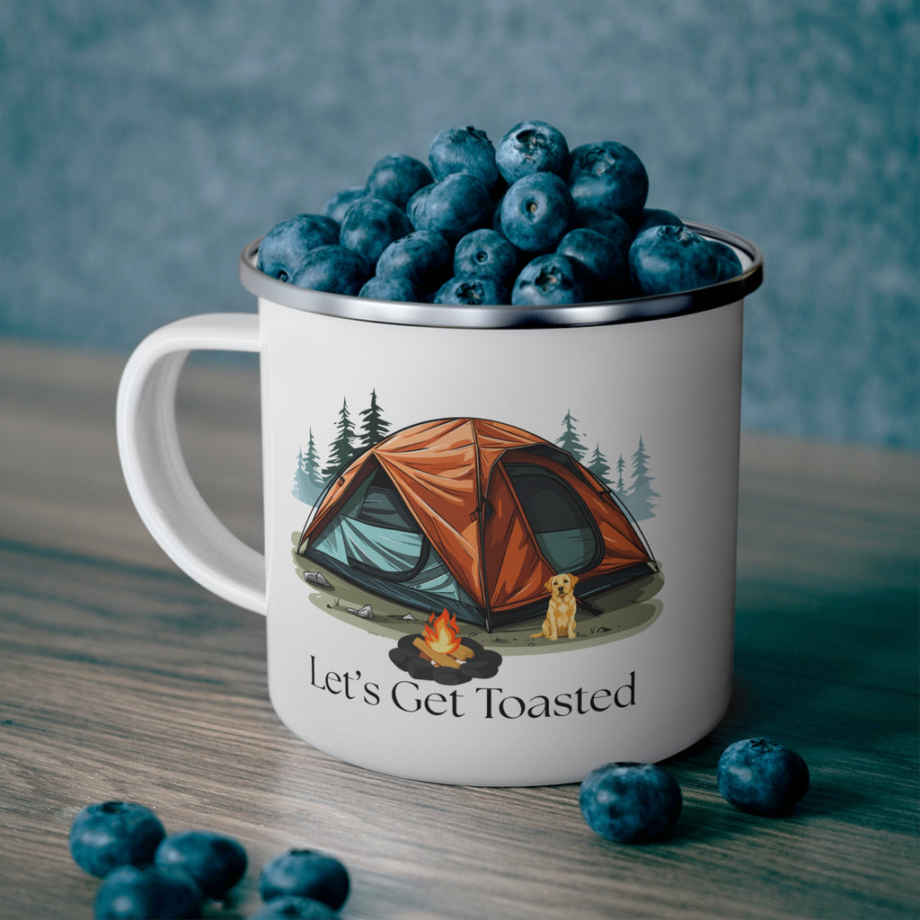 Let's Get Toasted Camping Mug | Funny Camper Coffee Mug | Campfire Enamel Mug | Outdoor Adventure Gift | Camping Lover Mug