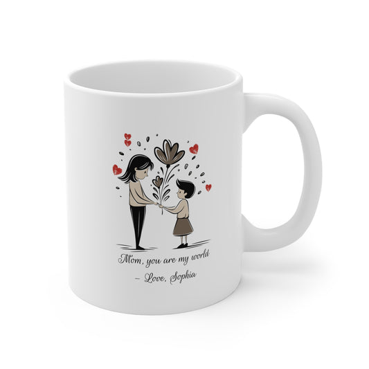 Personalized Mom Mug with Kids Name – “Mom You Are My World” Custom Mother’s Day Gift, Cute Daughter to Mom Coffee Cup, Gift for Mom from Daughter