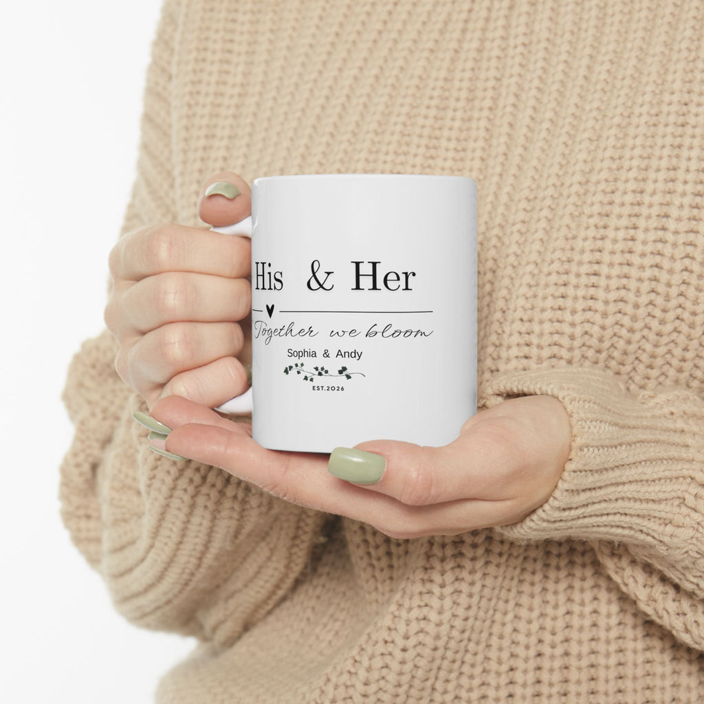 His & Her Personalized Mug – Together We Bloom, Custom Names & Date, Romantic Gift for Valentine’s Day, Anniversary & Wedding