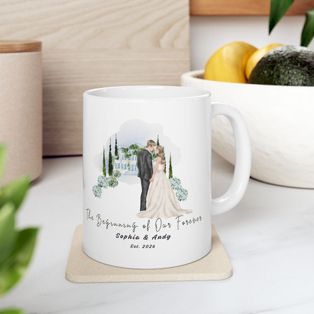 Personalized Floral Wedding Mug– Custom Couple Names & Year, Wedding, Anniversary & Birthday Gift (11oz & 15oz)
