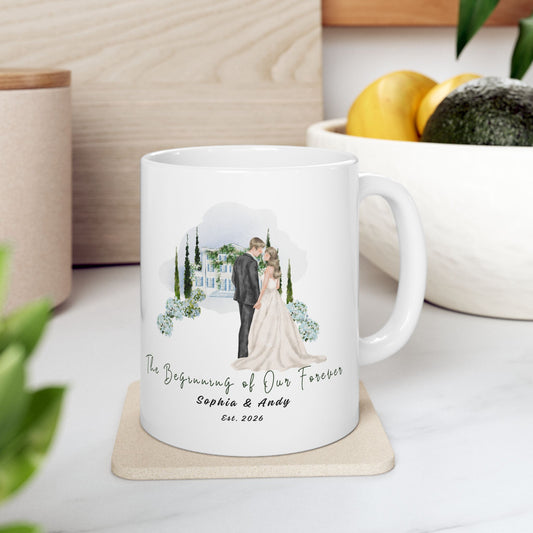 Personalized Floral Wedding Mug– Custom Couple Names & Year, Wedding, Anniversary & Birthday Gift (11oz & 15oz)