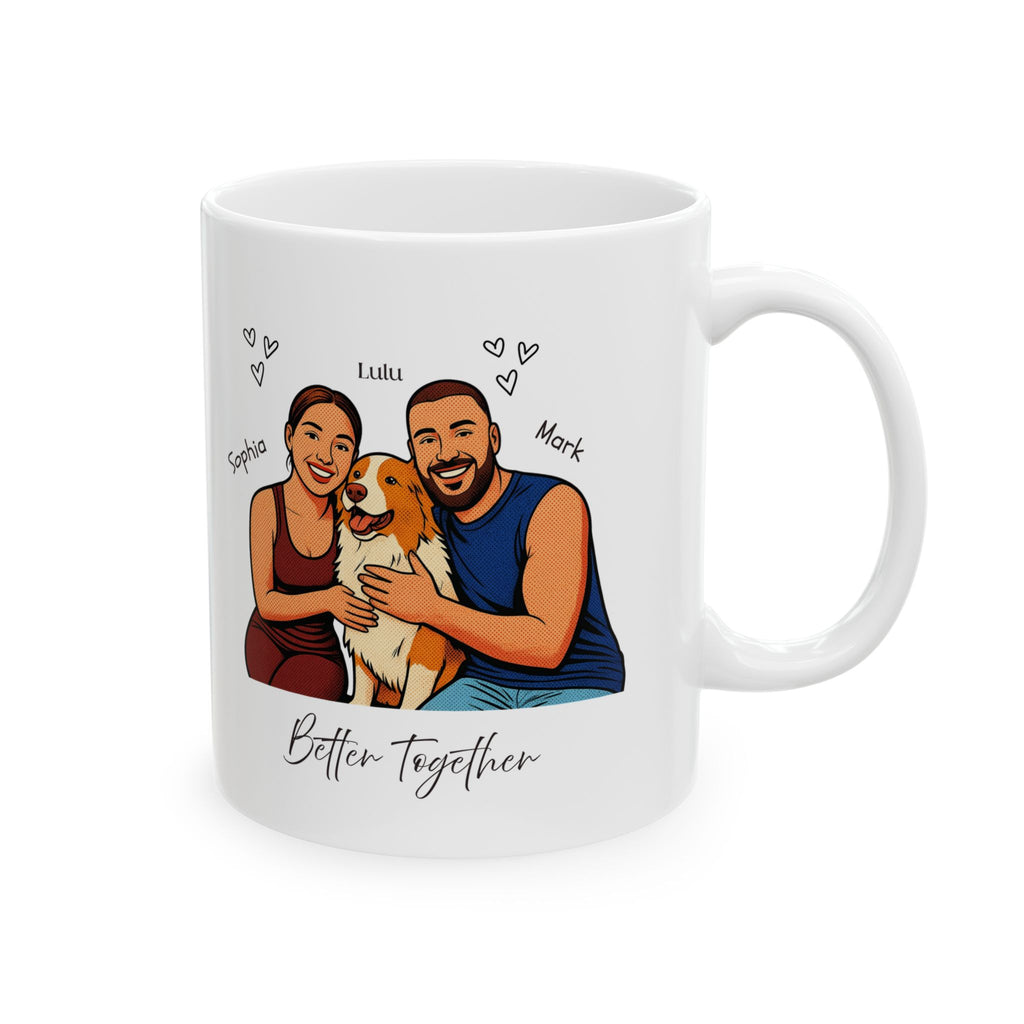 Custom Pet & Couple Mug, Personalized Dog Family Mug, Custom Portrait from Photo, Better Together Mug, Pet Lover Gift, Couple & Dog Gift, Family Mug
