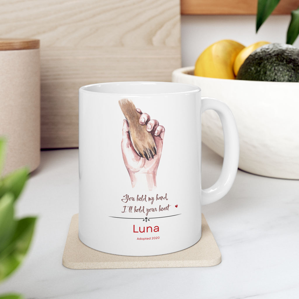 Personalized Dog Paw & Hand Mug – Adopted Year Custom Pet Name, Heartfelt Dog Lover Gift