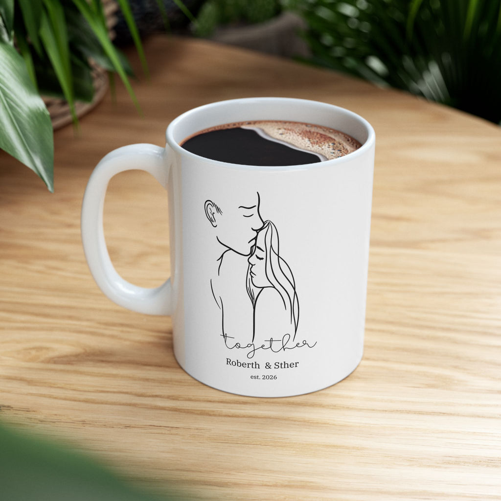Personalized Line Art Couple Mug – Together Est. Year Custom Names Gift
