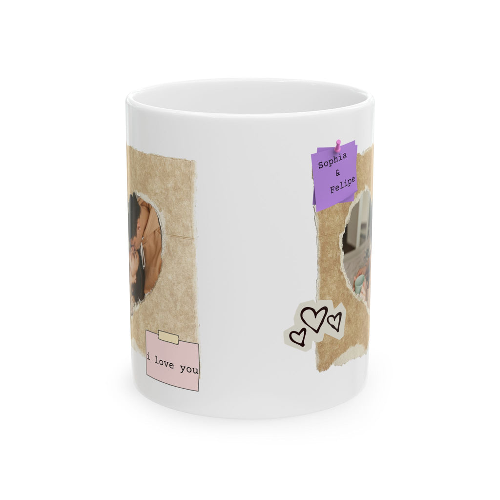 Personalized Photo Mug – Vintage Paper Heart Love Gift with Names