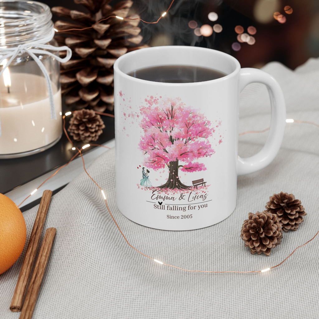 Personalized Couple Mug – Blossom Tree Love Gift with Names and Years Together