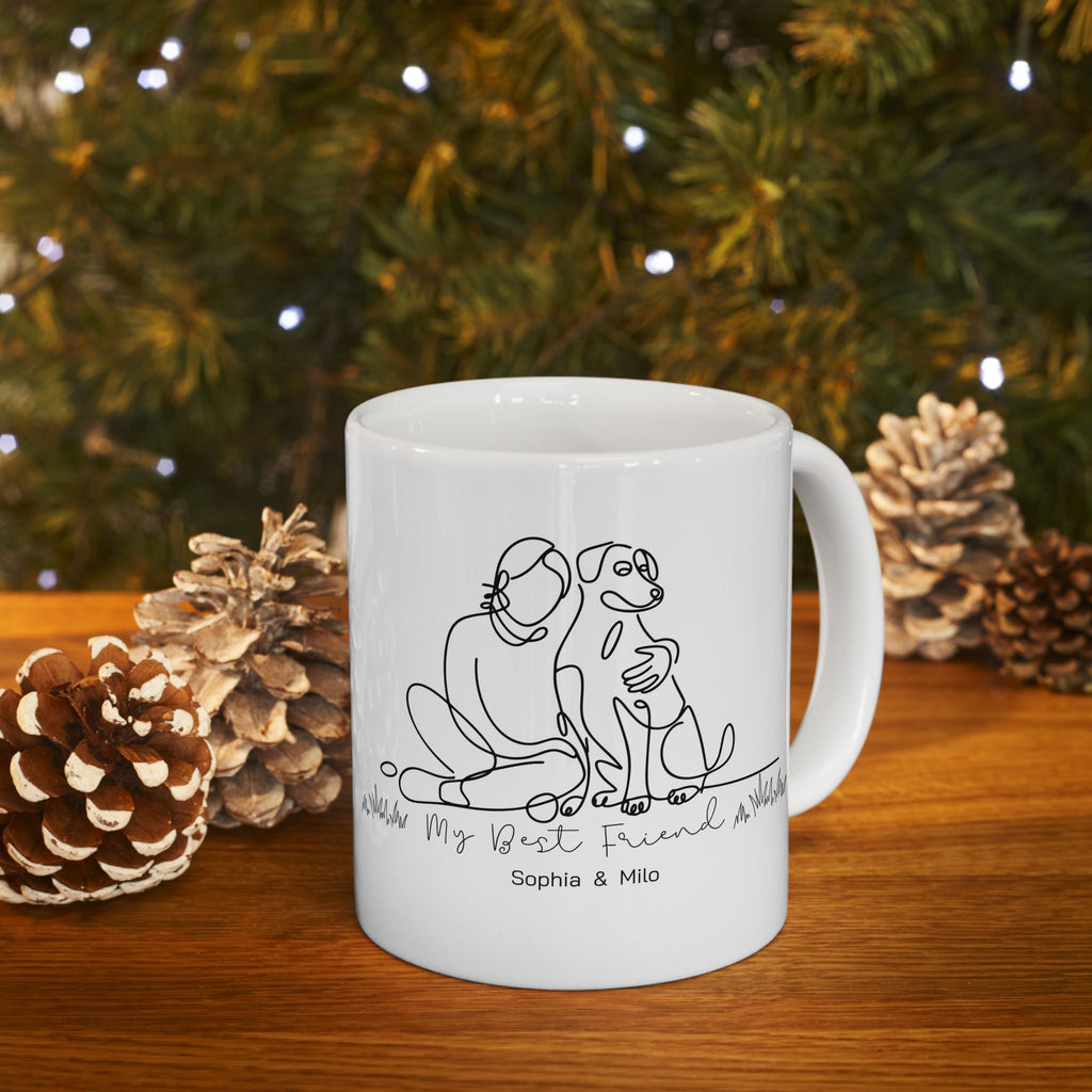 Personalized My Best Friend Mug, Custom Name Line Art Coffee Mug, Best Friend Gift, Couple or Pet Lover Mug