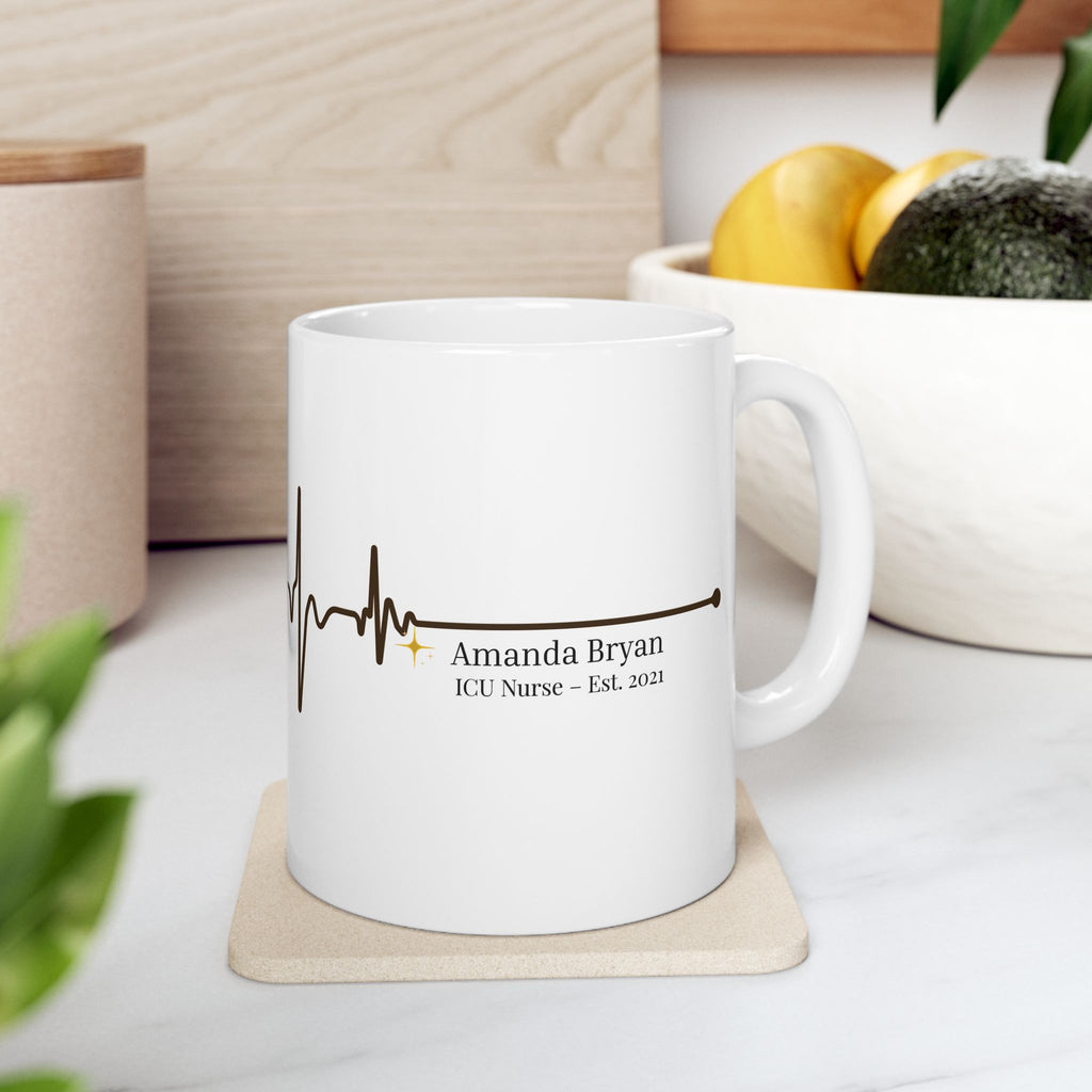Personalized Doctor & Nurse Mug – Heartbeat ECG Design with Name & Specialty, Est. Year Medical Gift