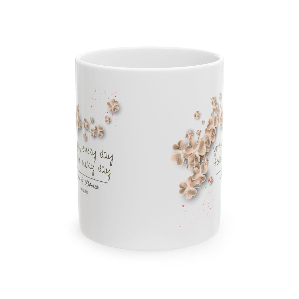 Personalized Vintage Clover Mug – Custom Couple Names & Date – Lucky Love Gift – St. Patrick’s Day, Anniversary & Relationship Present