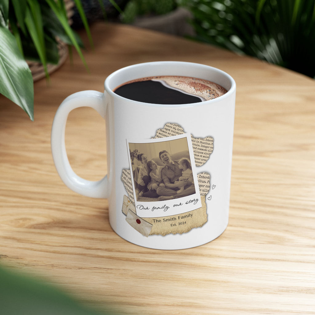 Personalized Family Photo Mug – Custom Memory Mug with Picture, Our Family Our Story Coffee Cup, Gift for Mom Dad Grandma, Custom Name Mug