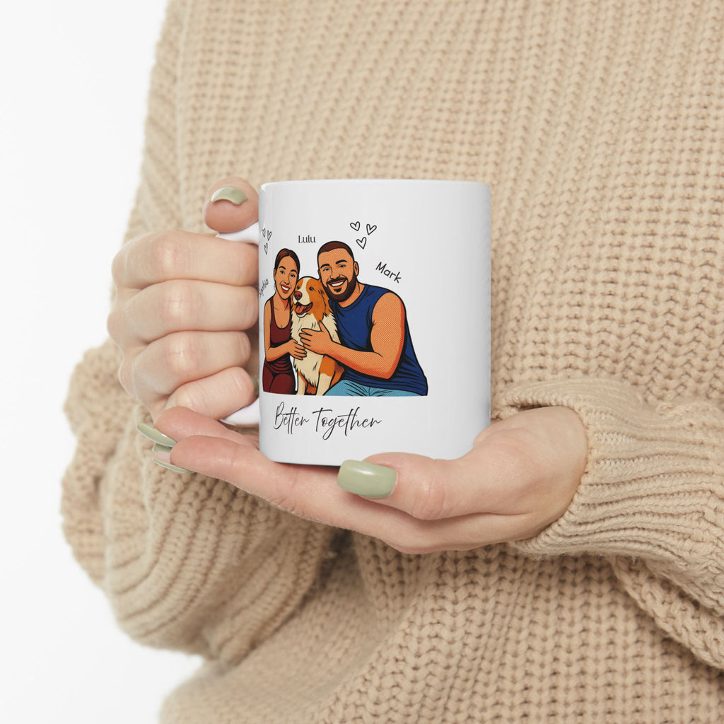 Custom Pet & Couple Mug, Personalized Dog Family Mug, Custom Portrait from Photo, Better Together Mug, Pet Lover Gift, Couple & Dog Gift, Family Mug